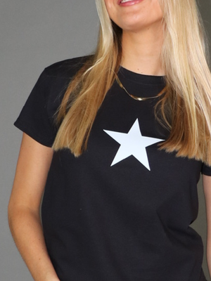 WHITE STAR BABY TEE - BLACK