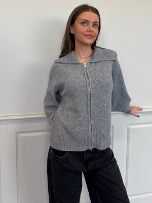 MALOU DOUBLE ZIP KNIT CARDIGAN - GREY MELANGE