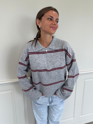 ALIMA ZIP POLO KNIT - LIGHT GREY