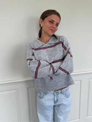 ALIMA ZIP POLO KNIT - LIGHT GREY