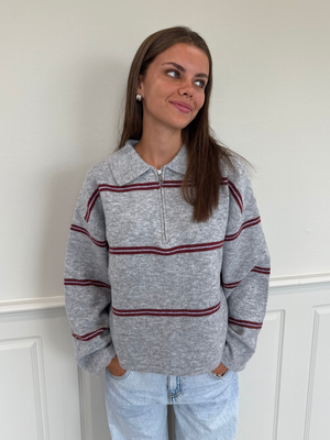 ALIMA ZIP POLO KNIT - LIGHT GREY