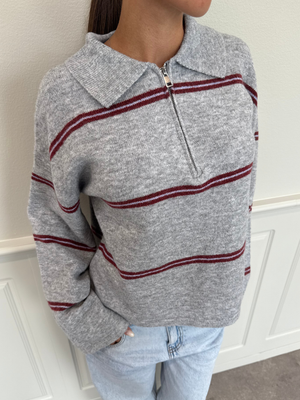 ALIMA ZIP POLO KNIT - LIGHT GREY