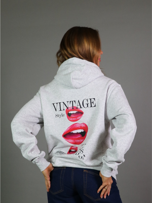 NEWSPAPER LIPS HOODIE (rygprint) - GRÅ