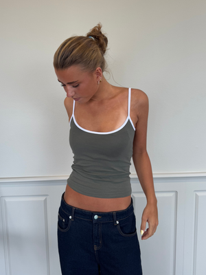 NADIA TANK TOP - ARMY / WHITE