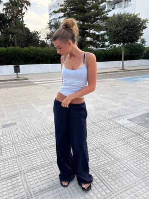 FLORA LINEN TROUSERS - NAVY
