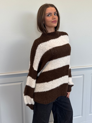 ELSIE STRIPE KNIT - BROWN/OFFWHITE