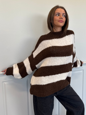 ELSIE STRIPE KNIT - BROWN/OFFWHITE