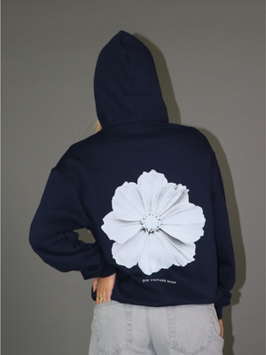 MONOCHROME FLOWER HOODIE (rygprint) - NAVY