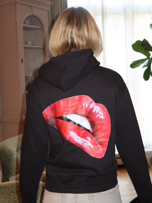 RED LIPS HOODIE - BLACK