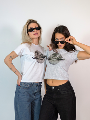 PLANET DISCO (black), BABY TEE - WHITE