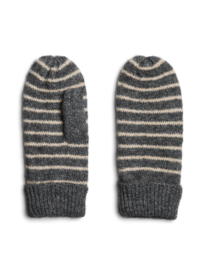 NORMA STRIPE MITTENS - DARK GREY/WHITE