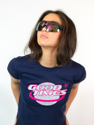 GOOD TIMES, BABY TEE - NAVY