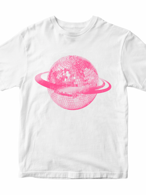 PLANET DISCO (pink), BABY TEE - WHITE