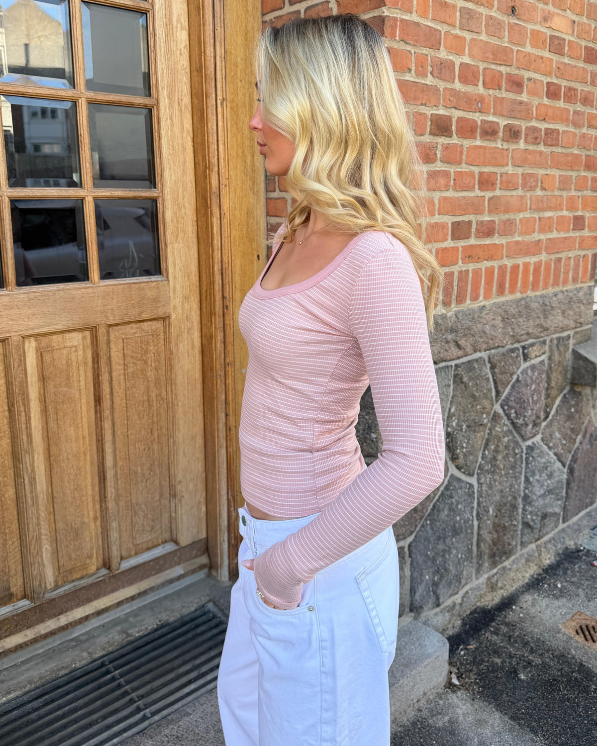 THEA LANGÆRMET T-SHIRT - PINK/WHITE