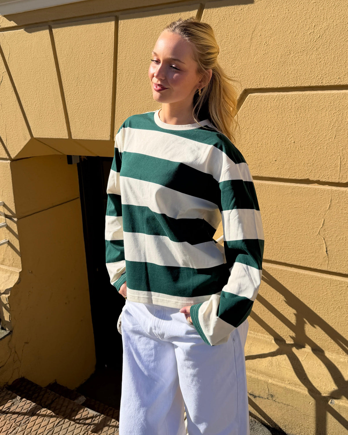 MYNTE WIDE STRIPE - GREEN/OFF WHITE