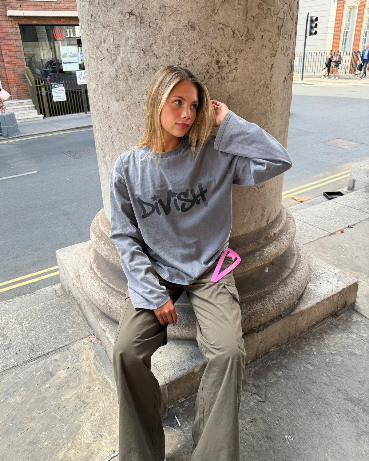 DUA TEE LANGÆRMET - GREY - Dinvintageshop