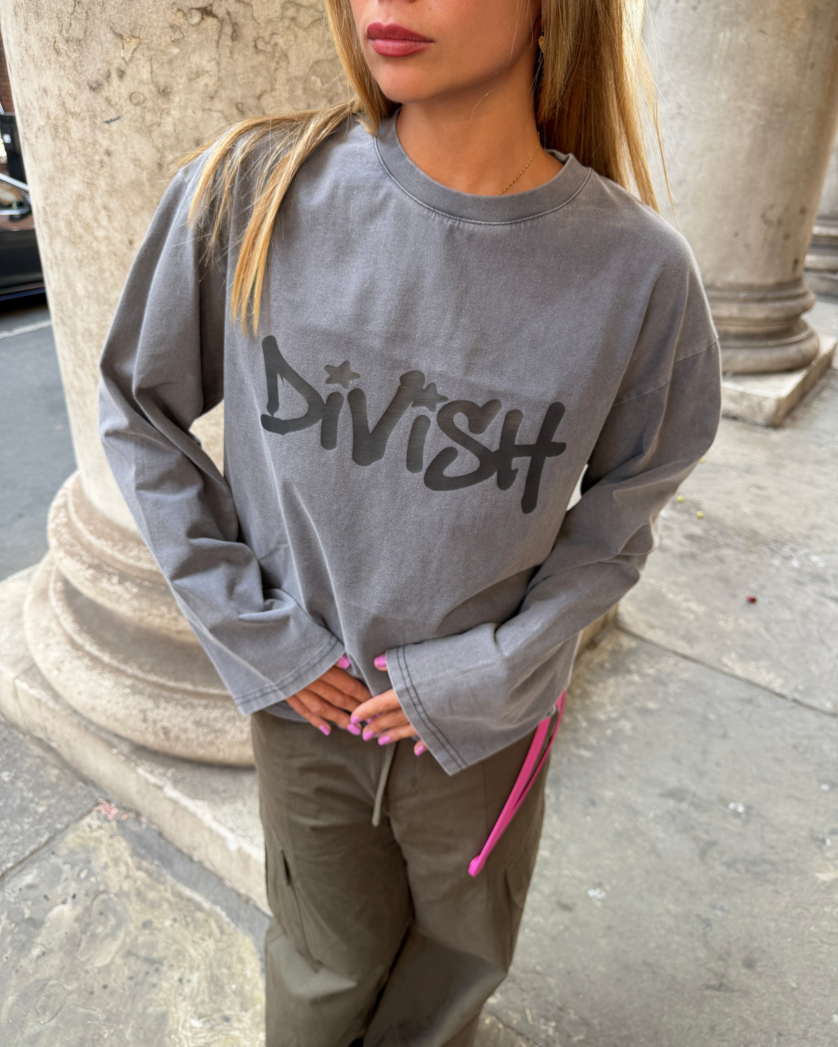 DUA TEE LANGÆRMET - GREY - Dinvintageshop