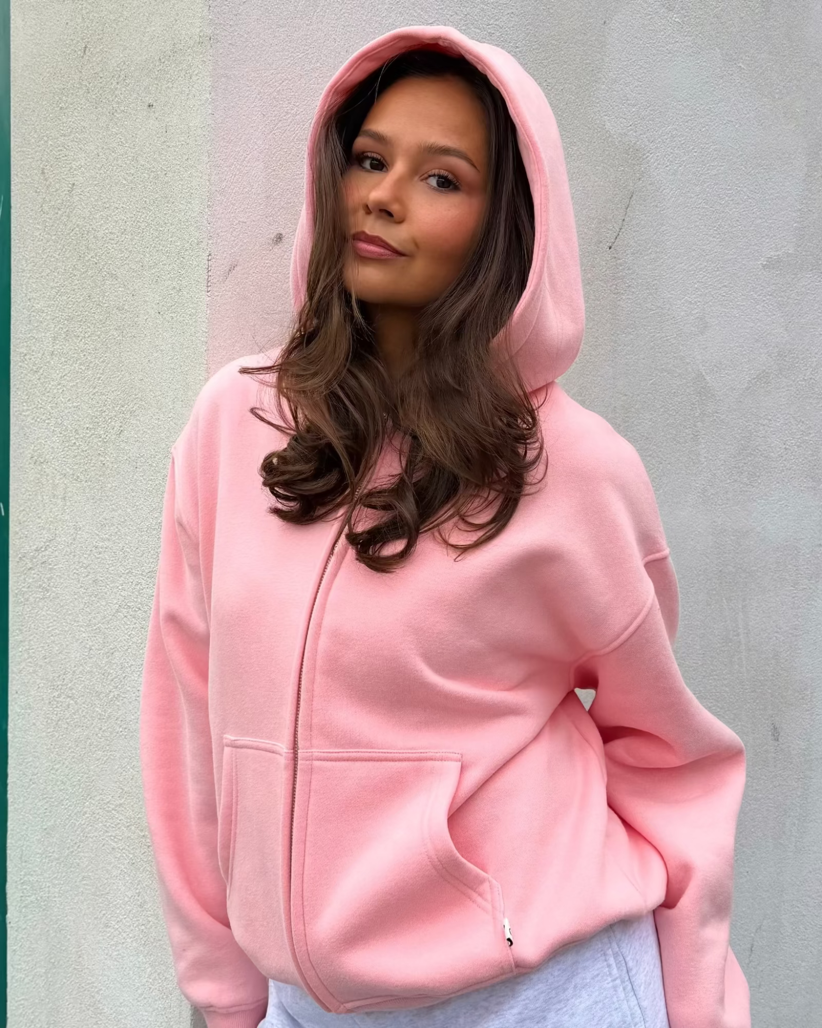 OVERSIZED ZIP HOODIE - LIGHT PINK