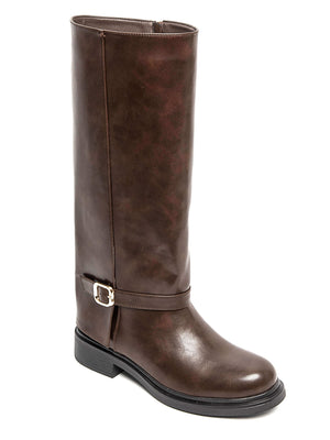 SUEDE FOLDOVER BOOT - BROWN