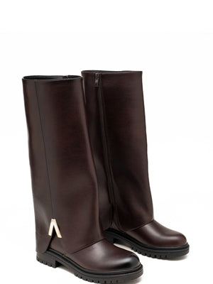 SUEDE FOLDOVER BOOT - BROWN