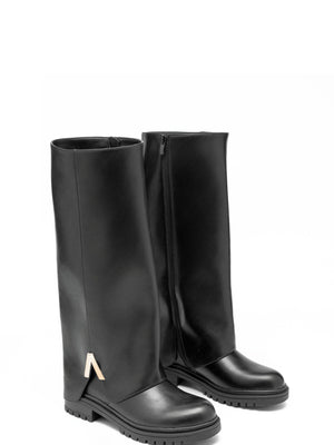 SUEDE FOLDOVER BOOT - BROWN