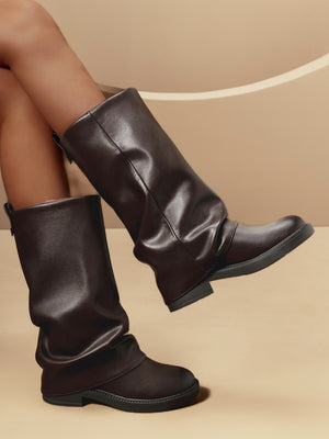 SUEDE FOLDOVER BOOT - BROWN