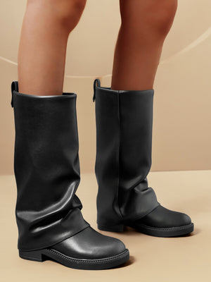 SUEDE FOLDOVER BOOT - BROWN