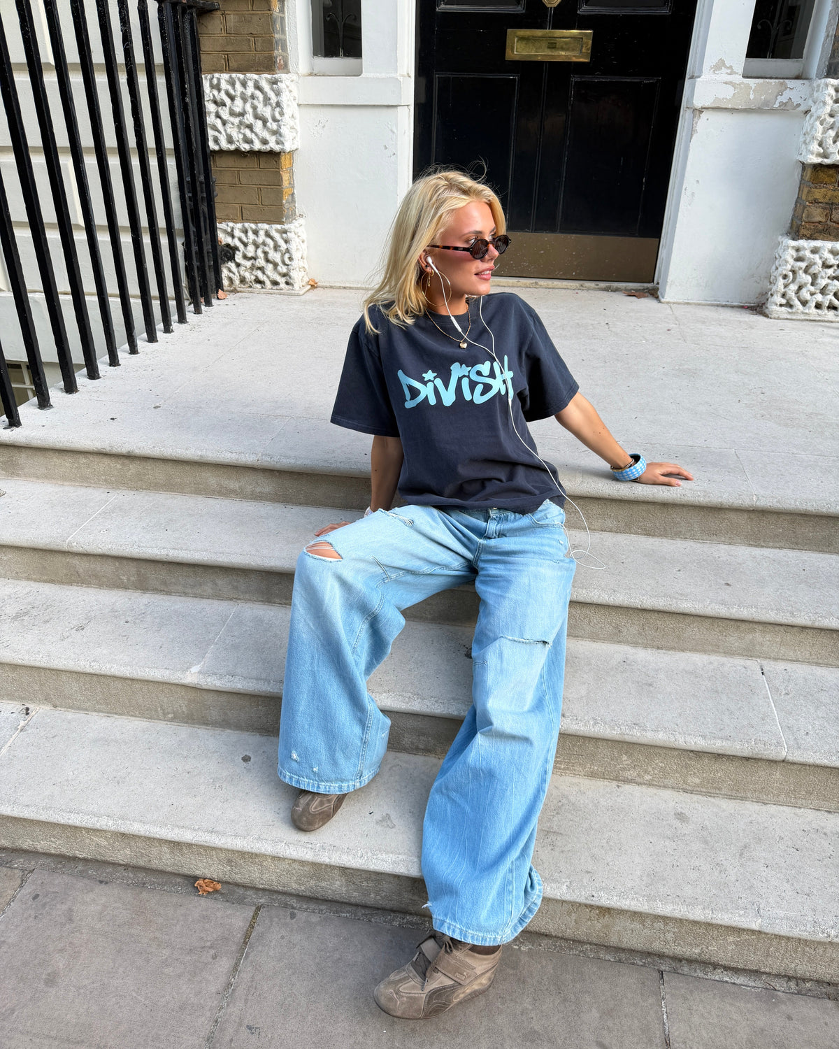 DUA TEE KORTÆRMET - NAVY - Dinvintageshop