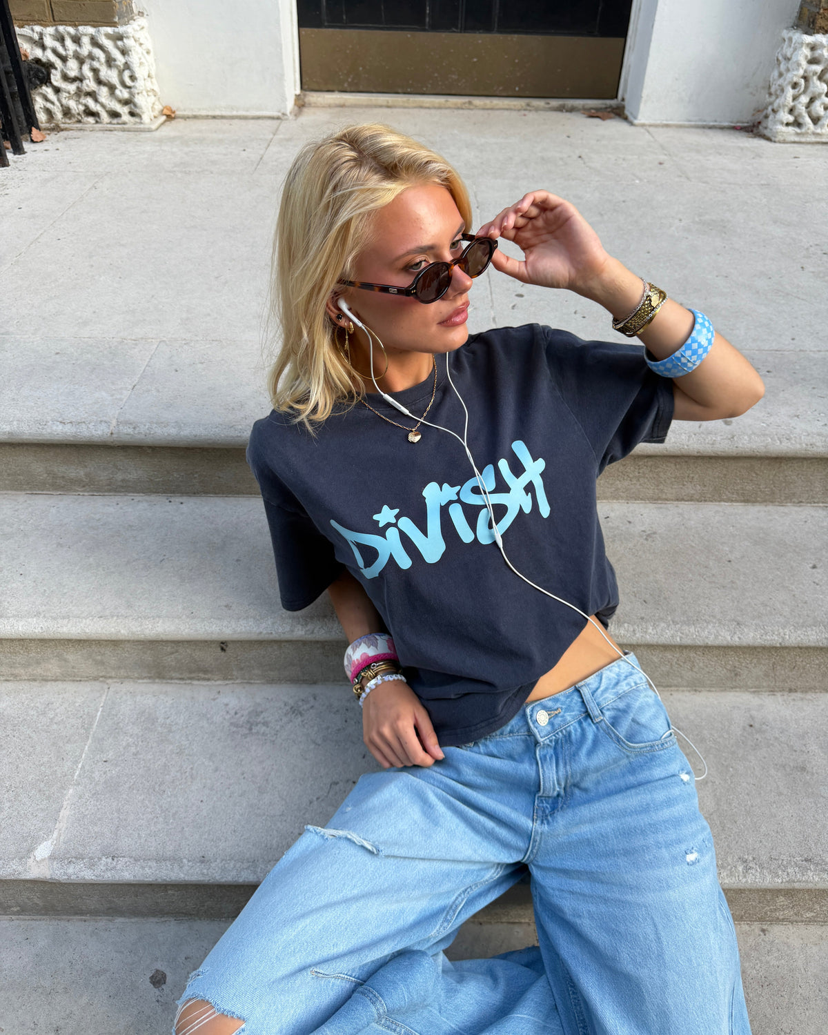 DUA TEE KORTÆRMET - NAVY - Dinvintageshop