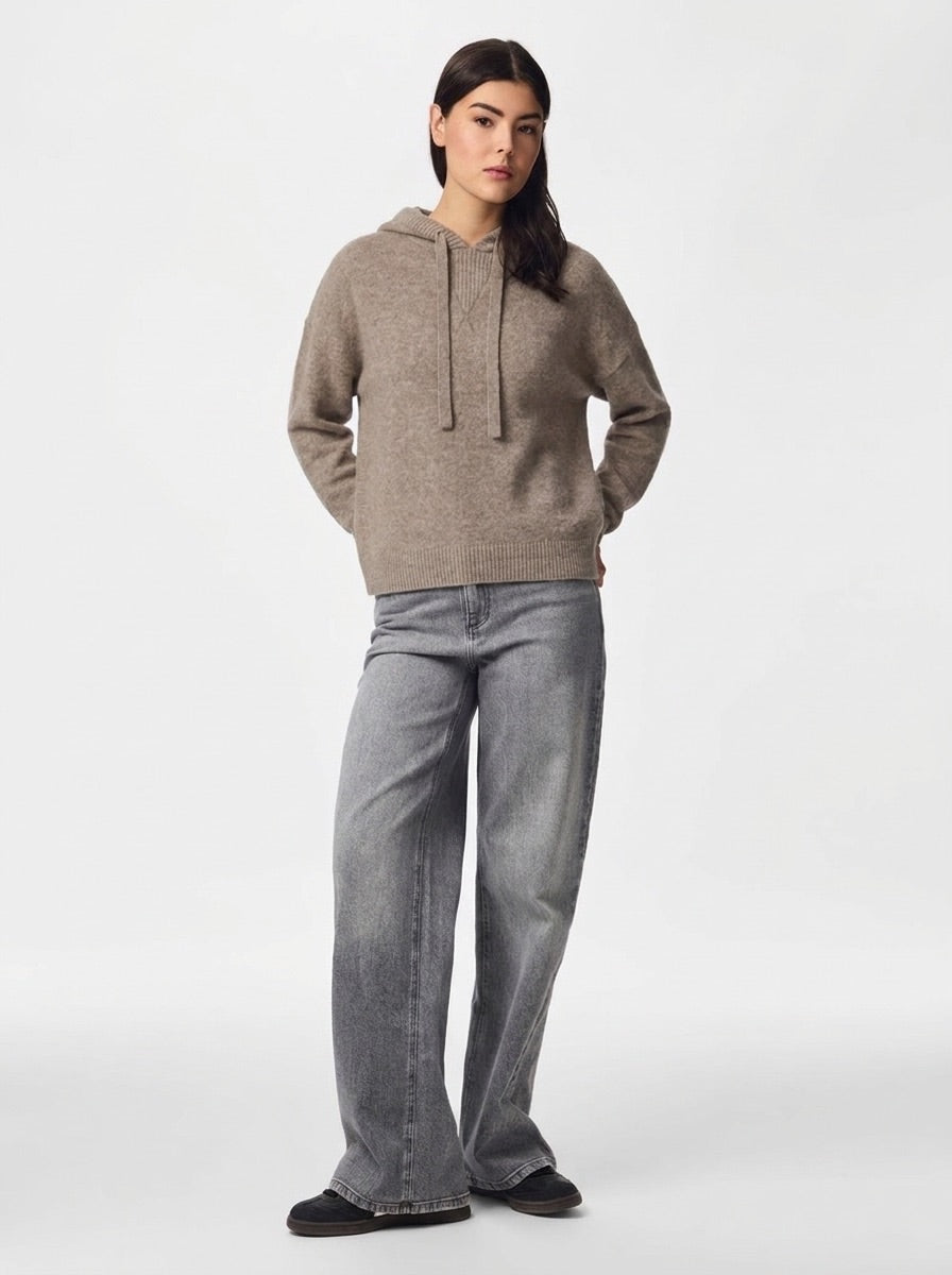 MALOU KNIT HOODIE - TAUPE GREY MELANGE - Dinvintageshop