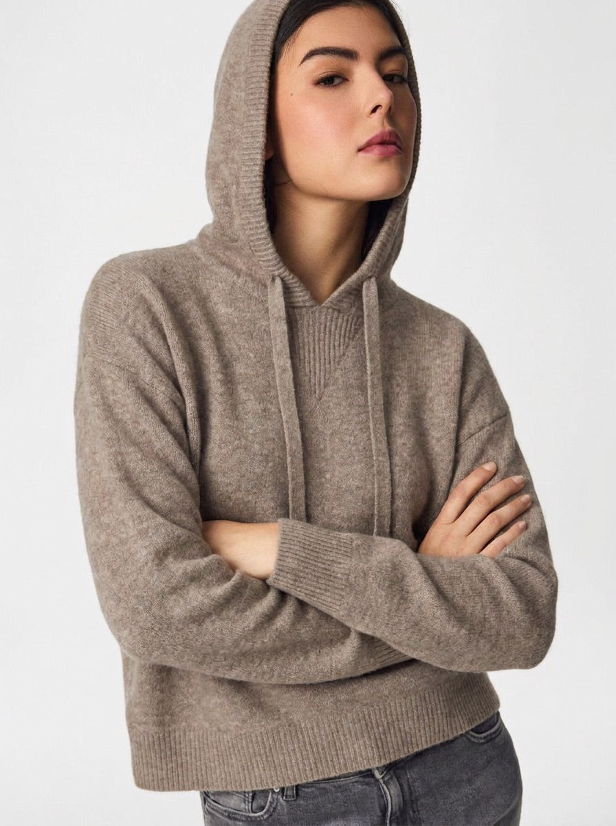MALOU KNIT HOODIE - TAUPE GREY MELANGE - Dinvintageshop