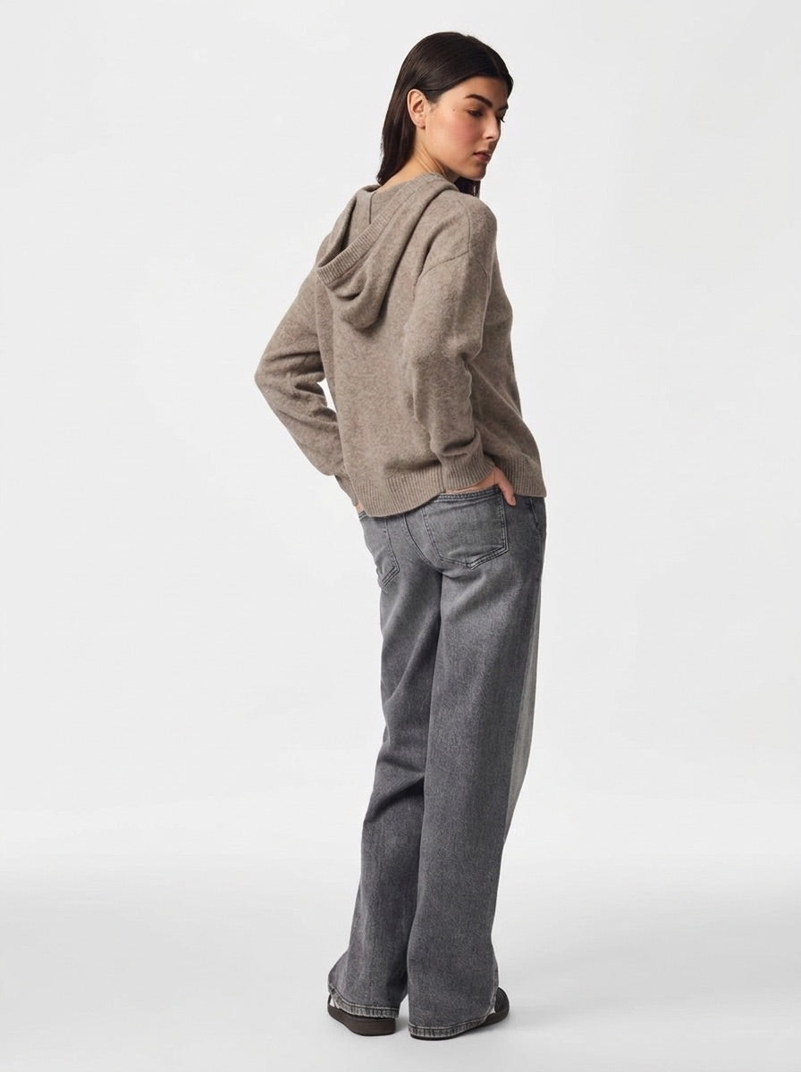 MALOU KNIT HOODIE - TAUPE GREY MELANGE - Dinvintageshop