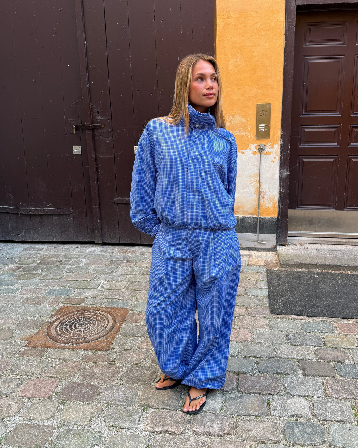 JULIA BALLOON PANTS - BLUE CHECK