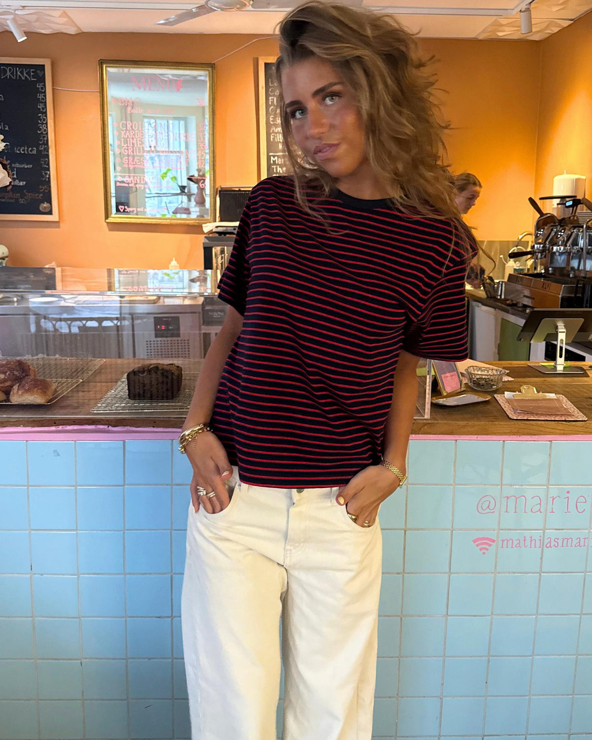 LYKKE STRIPE TEE - NAVY/RED