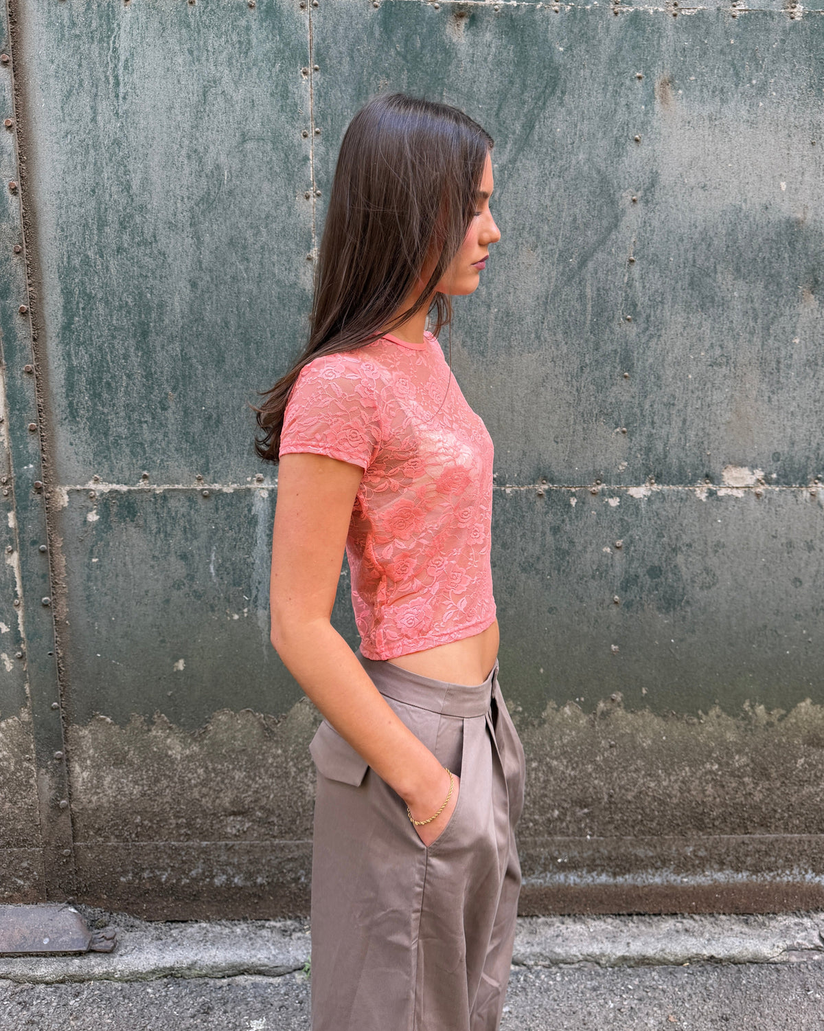 MONIQUE LACE TOP - CORAL