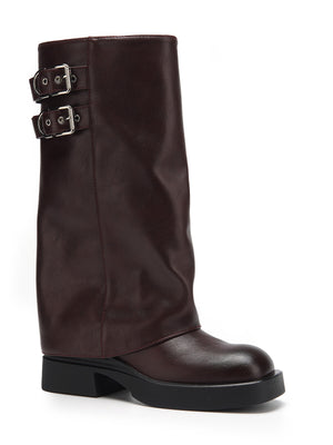 SUEDE FOLDOVER BOOT - BROWN