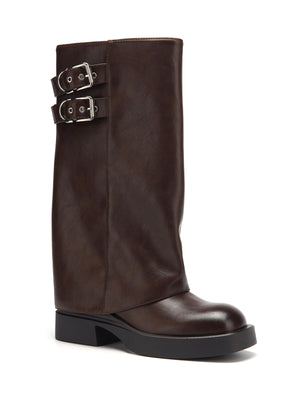SUEDE FOLDOVER BOOT - BROWN