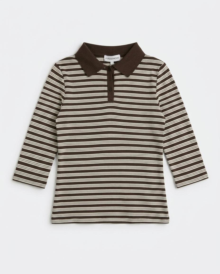 SILJE 3/4 POLO TOP - BROWN MIX