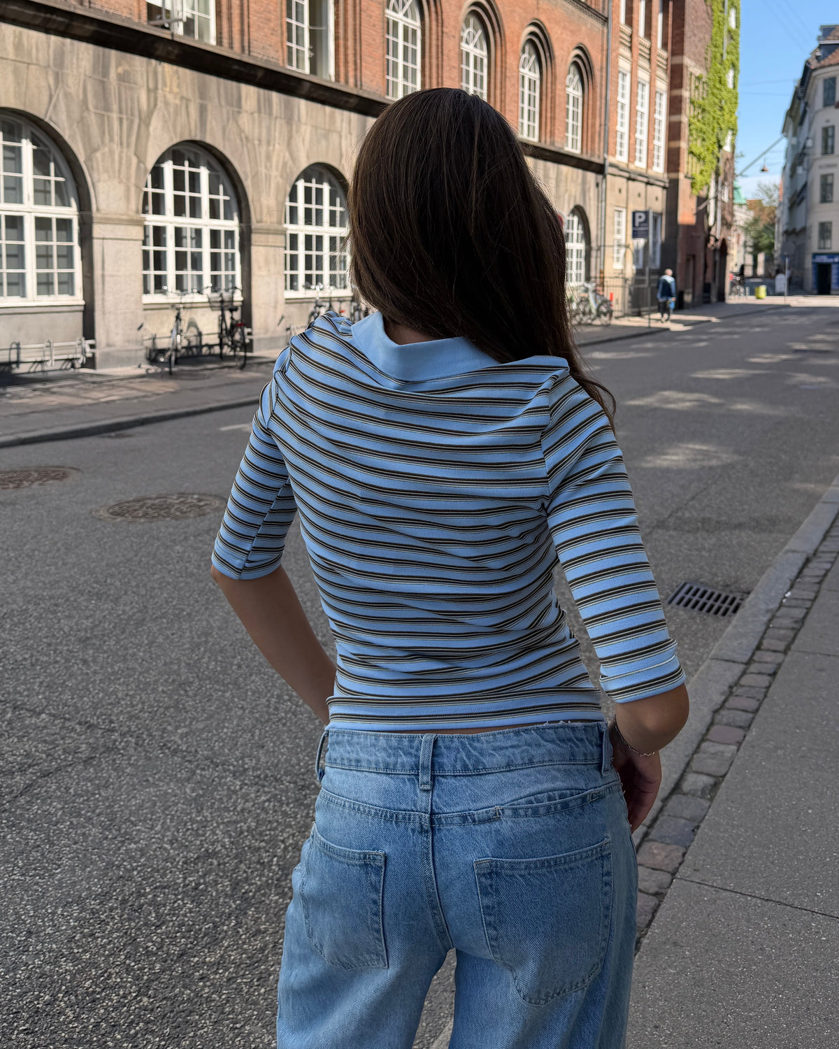 SILJE 3/4 POLO TOP - LIGHT BLUE MIX