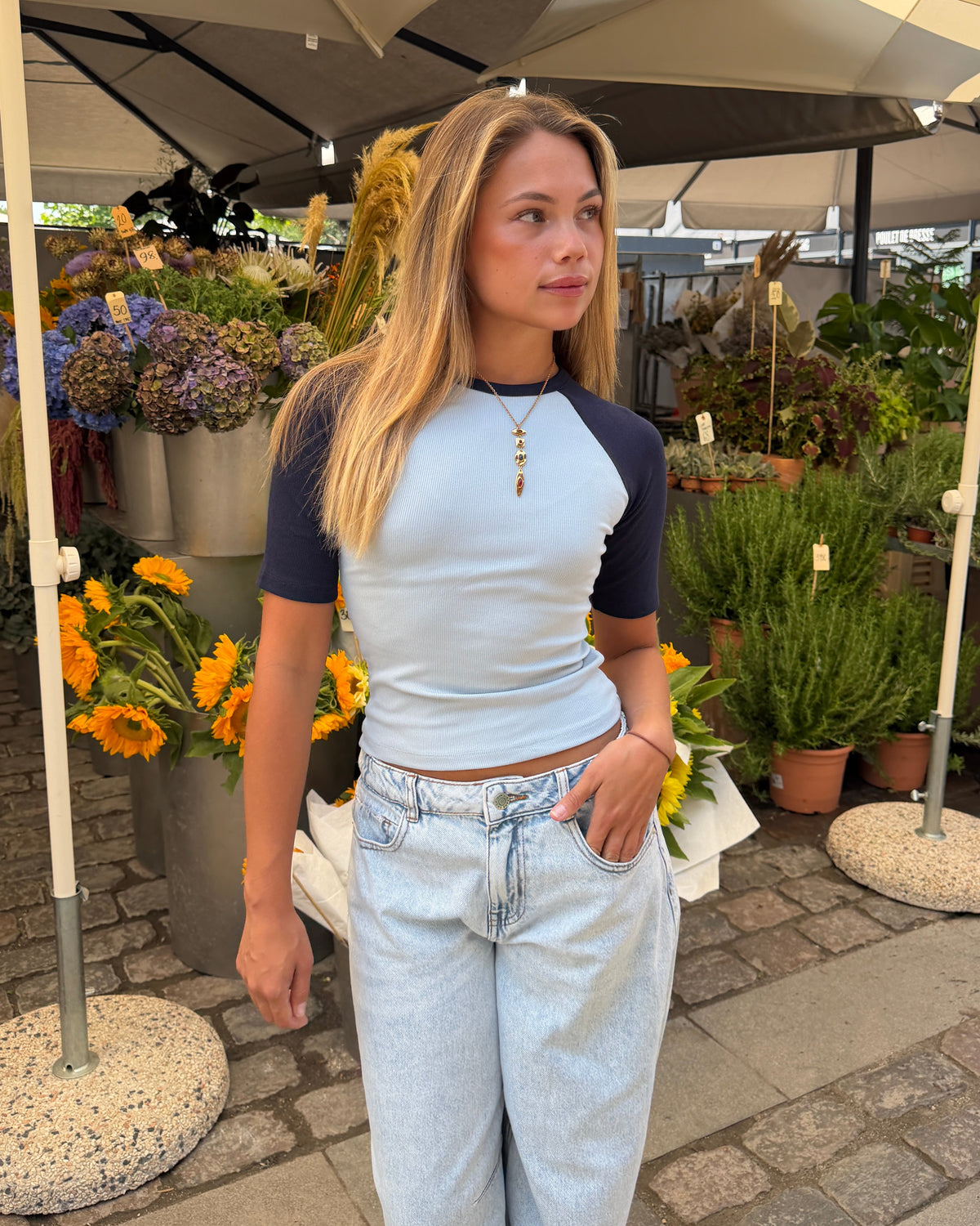 SINE 3/4 TOP - NAVY/LIGHT BLUE