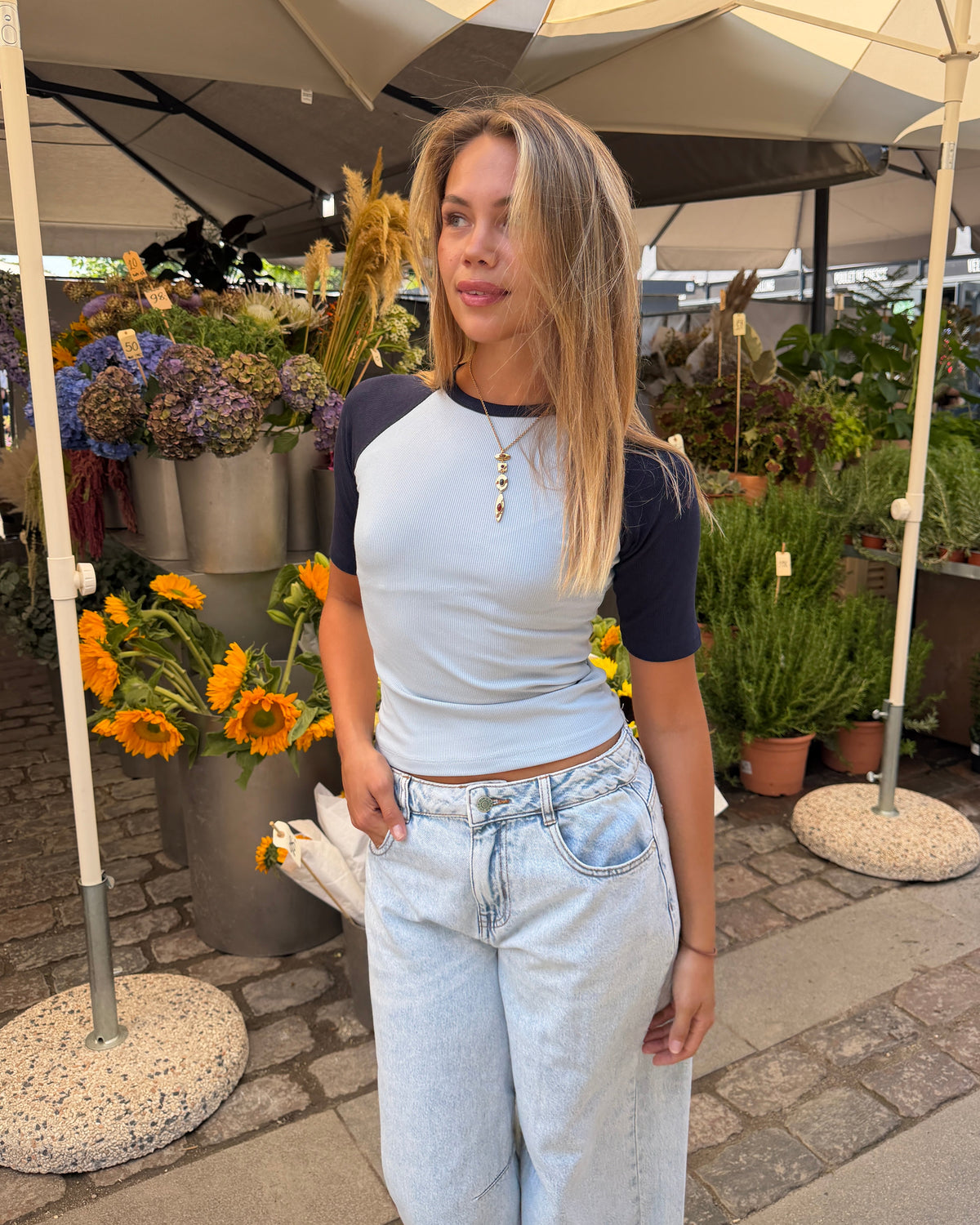 SINE 3/4 TOP - NAVY/LIGHT BLUE