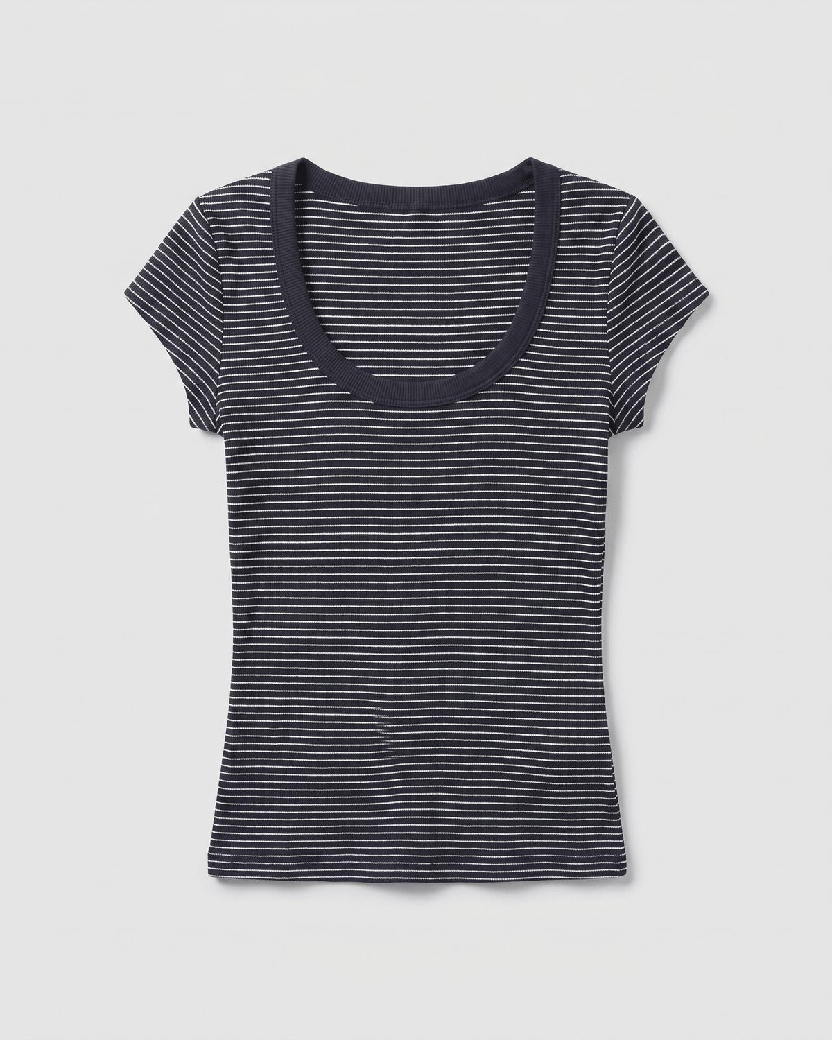 THEA KORTÆRMET T-SHIRT - NAVY/WHITE STRIPE